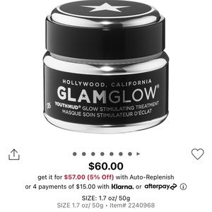 GlamGlow youthmud glow stimulating treatment mask 1.7oz